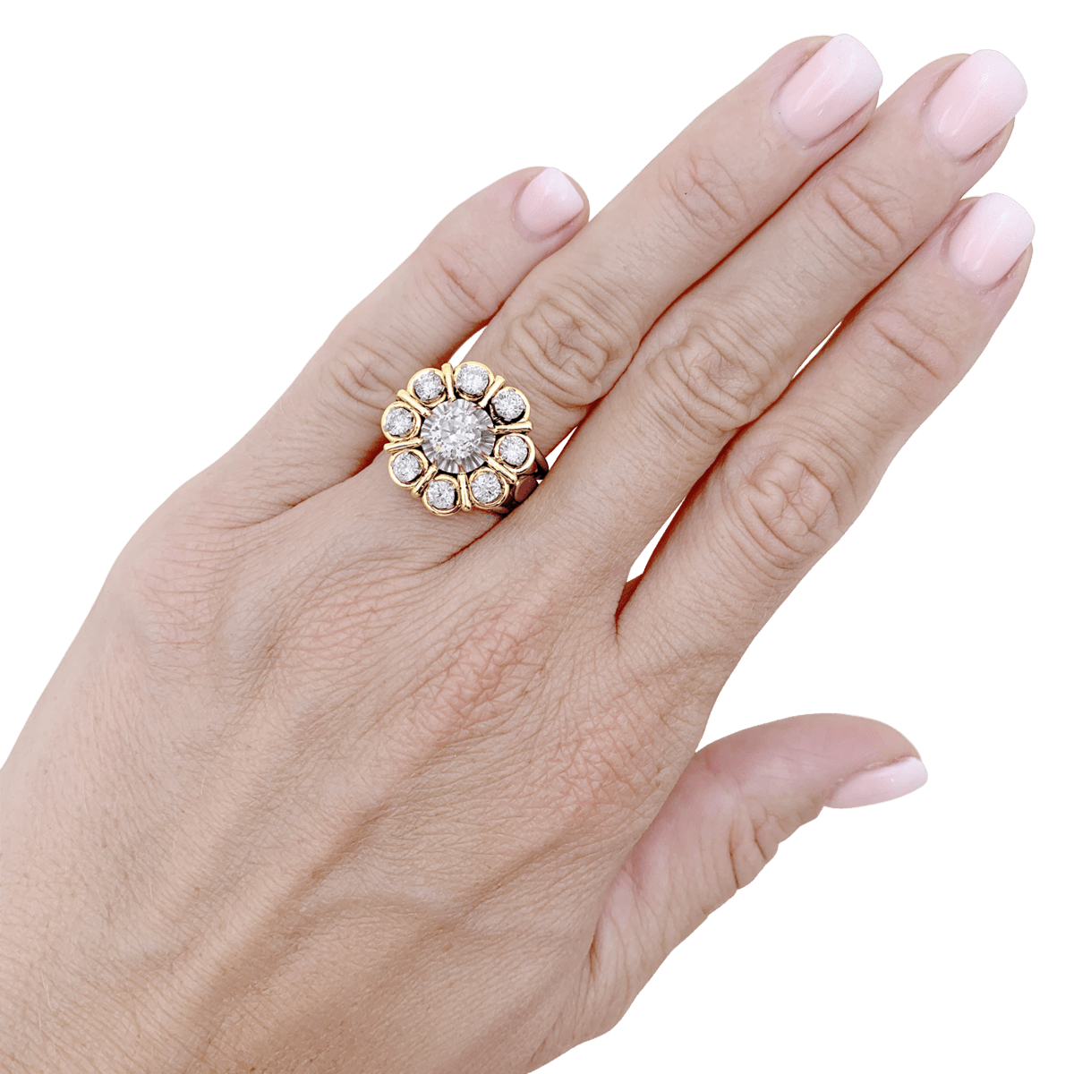 Bague Marguerite en or blanc et or jaune et diamants - Castafiore