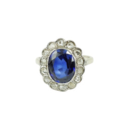 Bague Marguerite en or blanc et platine saphir et diamants - Castafiore