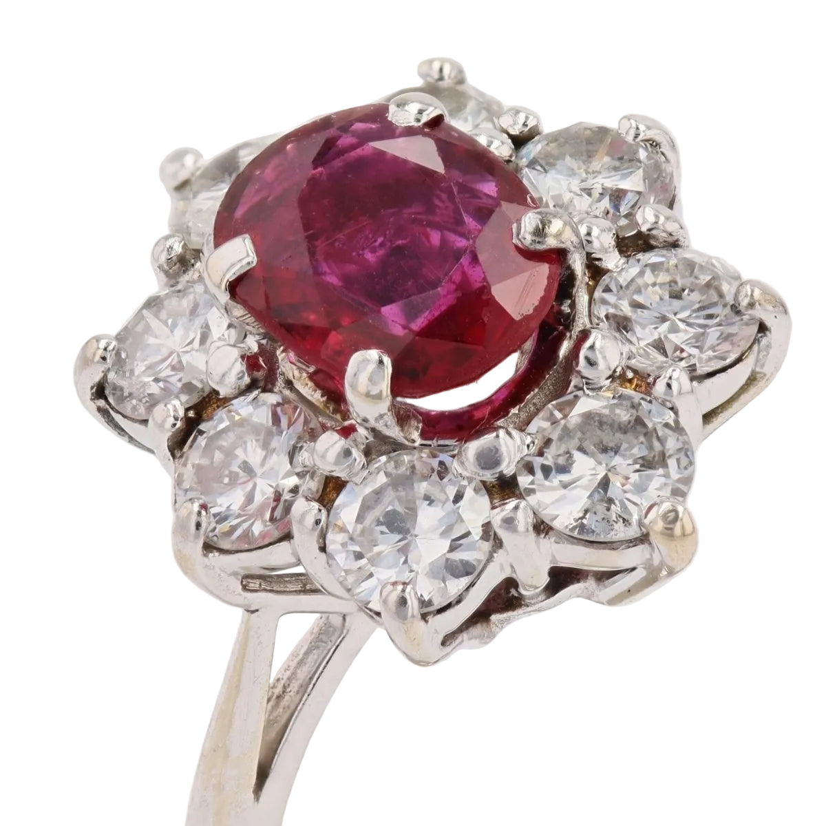 Bague marguerite en or blanc et rubis - Castafiore