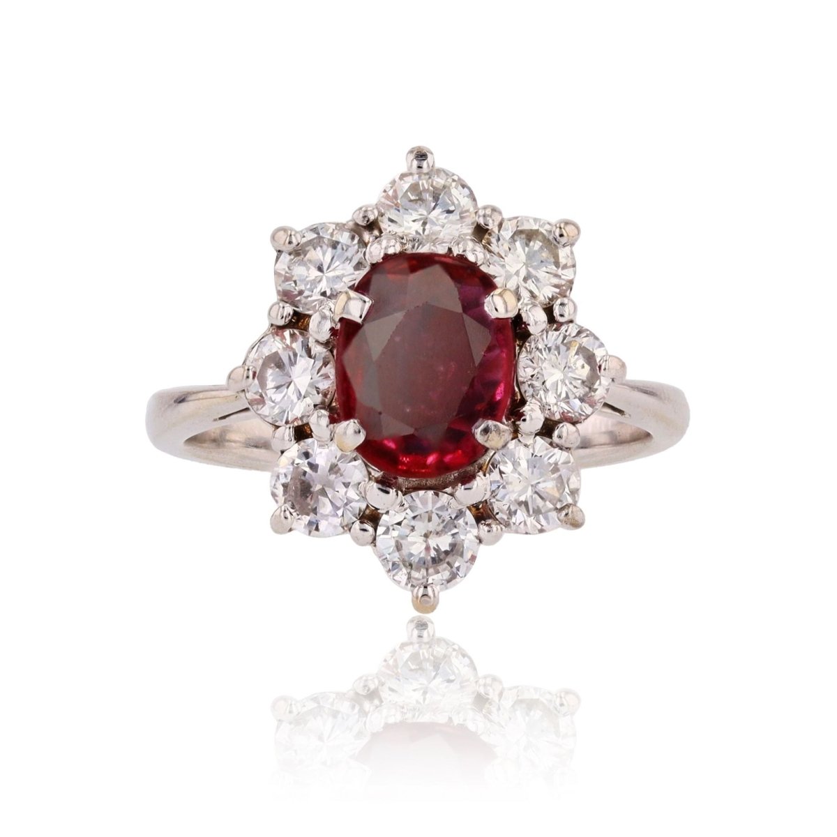 Bague marguerite en or blanc et rubis - Castafiore
