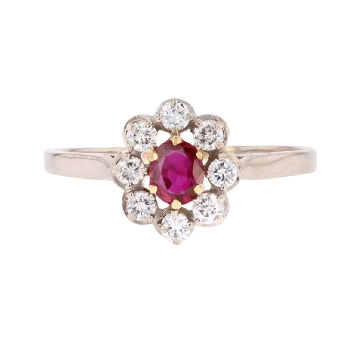 Bague Marguerite en or blanc, or jaune, rubis et diamants - Castafiore