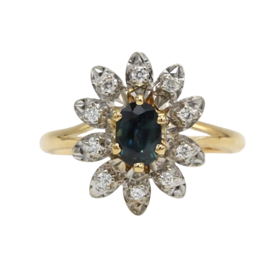 Bague Marguerite en or blanc, or jaune, saphir et diamants - Castafiore