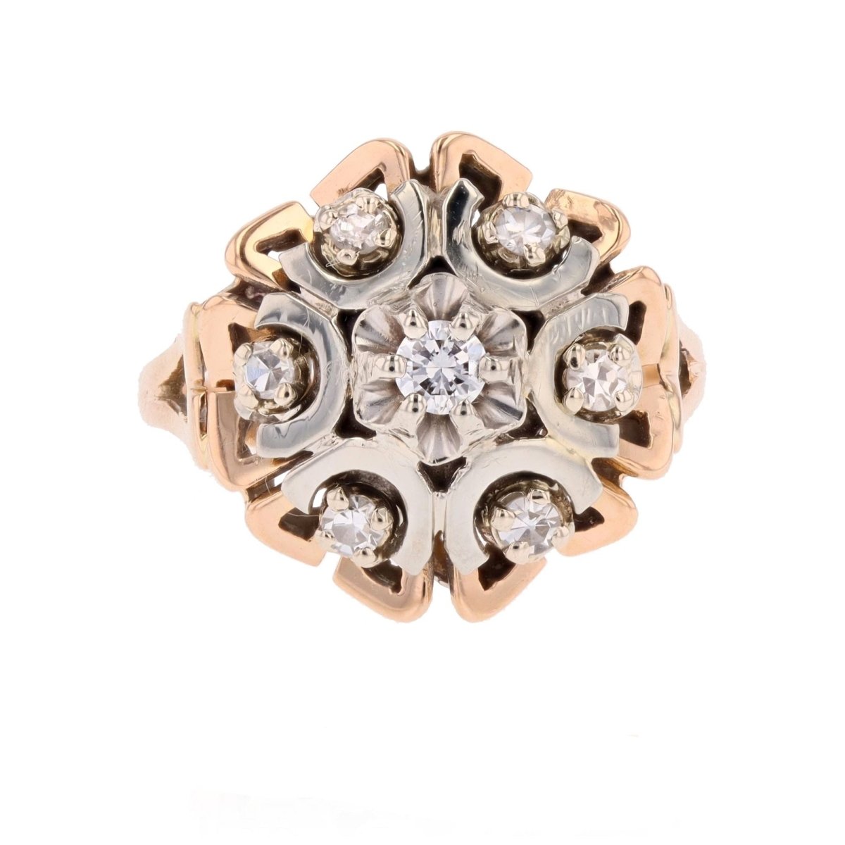 Bague Marguerite en or blanc, or rose et diamants - Castafiore