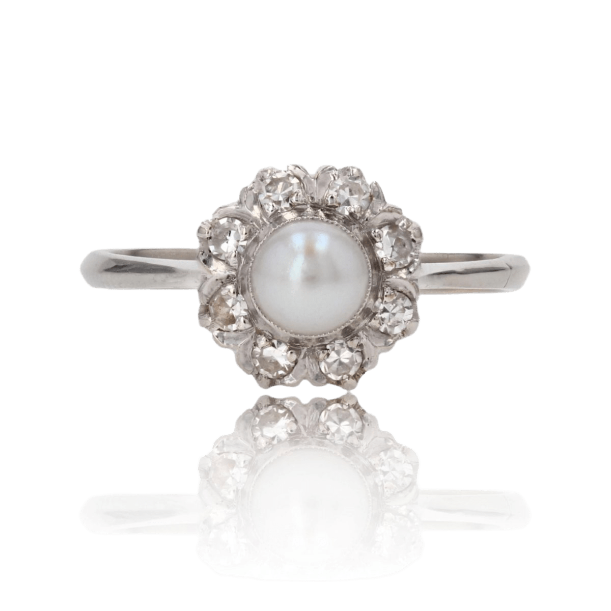 Bague Marguerite en or blanc, perle et diamants - Castafiore