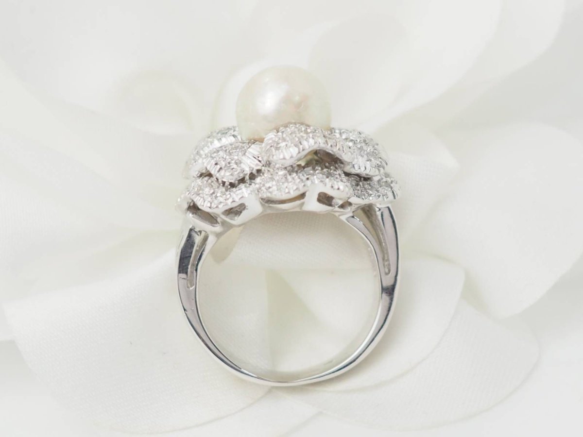 Bague Marguerite en or blanc, perle et diamants - Castafiore