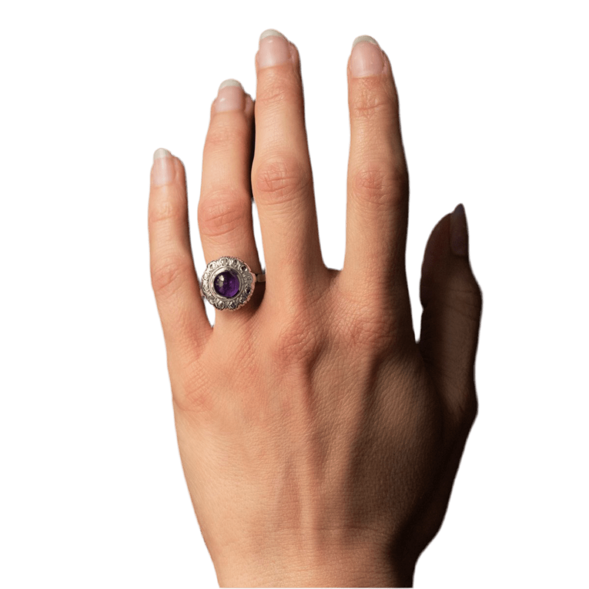 Bague Marguerite en or blanc, platine, améthyste et diamants - Castafiore