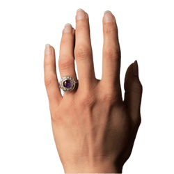 Bague Marguerite en or blanc, platine, améthyste et diamants - Castafiore