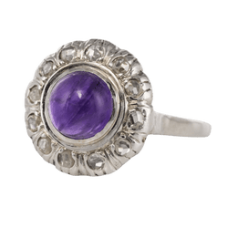 Bague Marguerite en or blanc, platine, améthyste et diamants - Castafiore