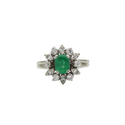 Bague Marguerite en or blanc, platine, émeraude et diamants - Castafiore