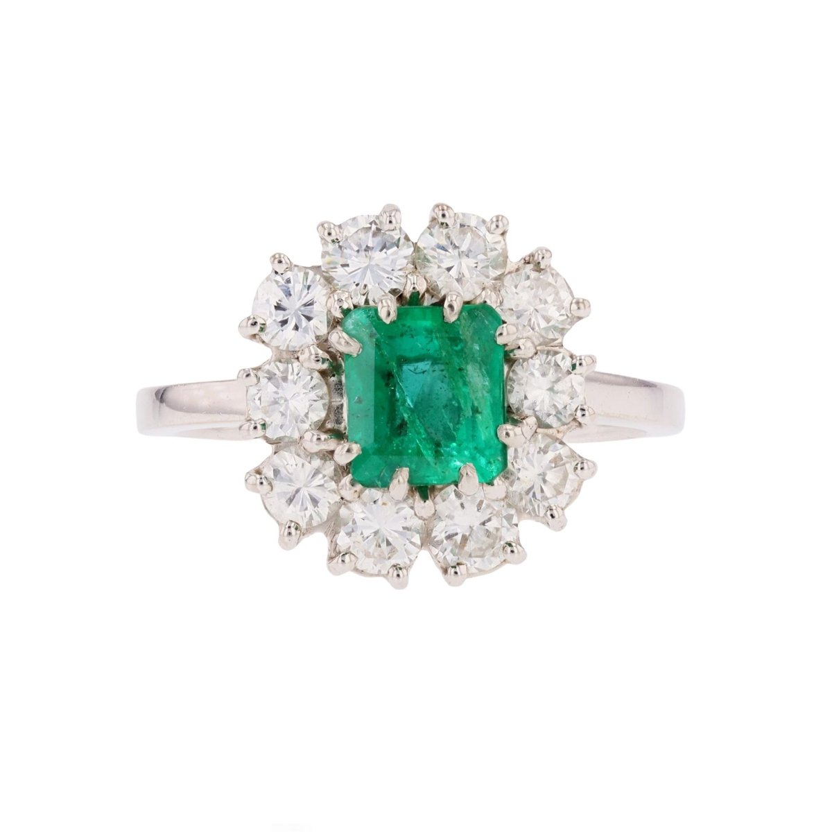 Bague Marguerite en or blanc, platine, émeraude et diamants - Castafiore