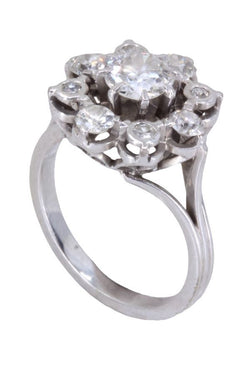 Bague marguerite en or blanc, platine et diamants - Castafiore