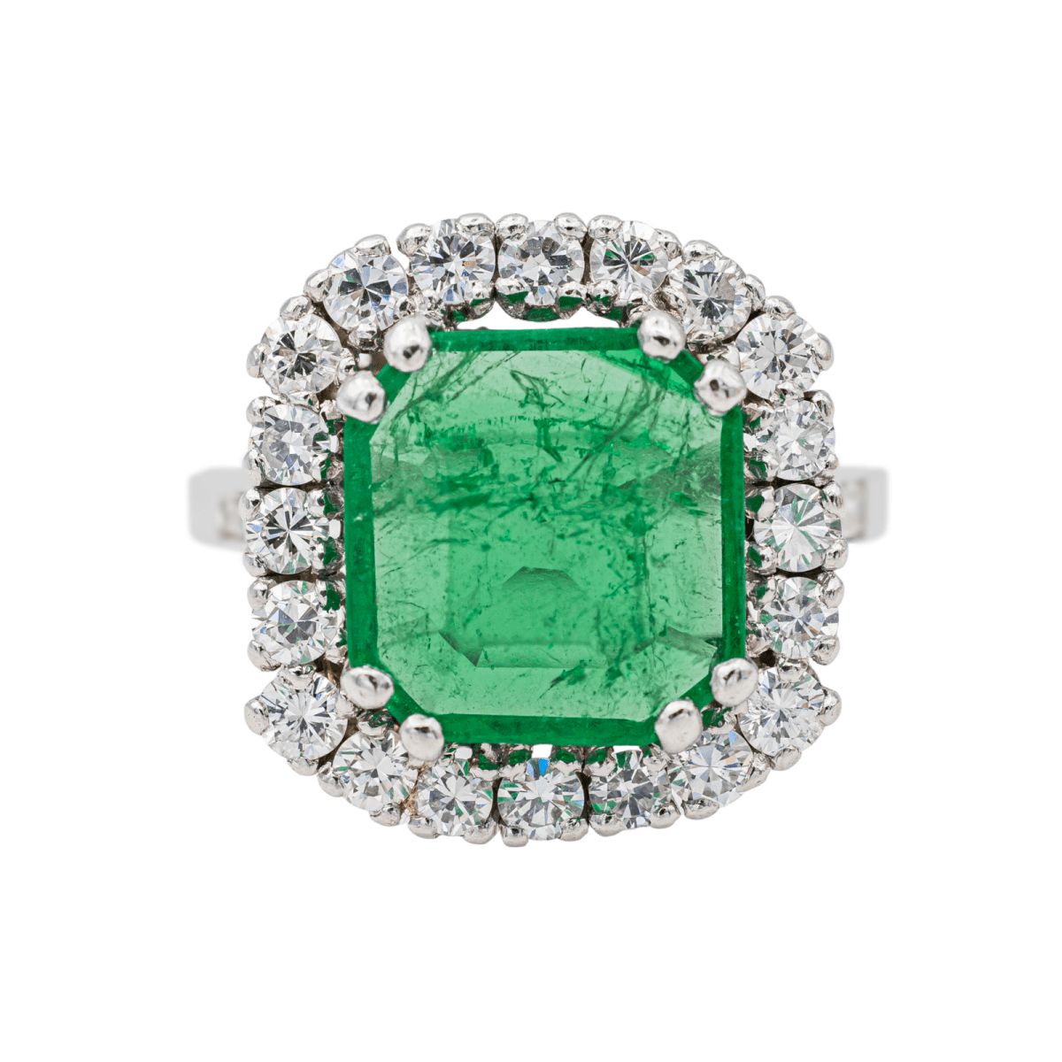 Bague Marguerite en or blanc, platine et émeraude - Castafiore