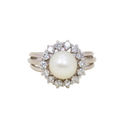 Bague Marguerite en or blanc, platine, perle, et diamants - Castafiore
