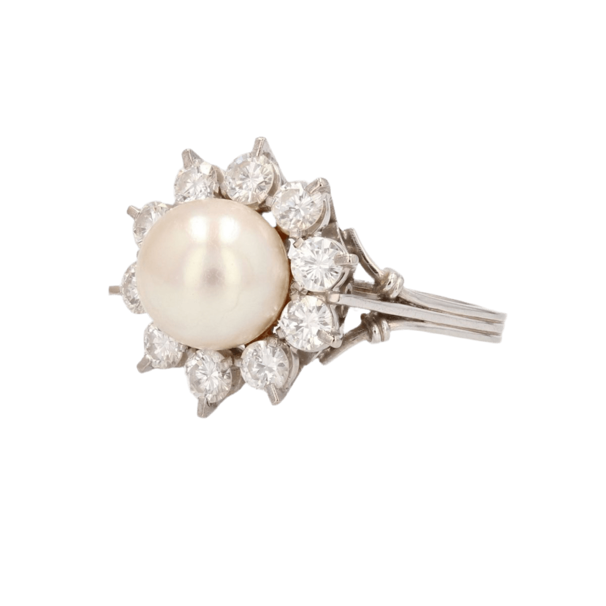 Bague Marguerite en or blanc, platine, perle et diamants - Castafiore