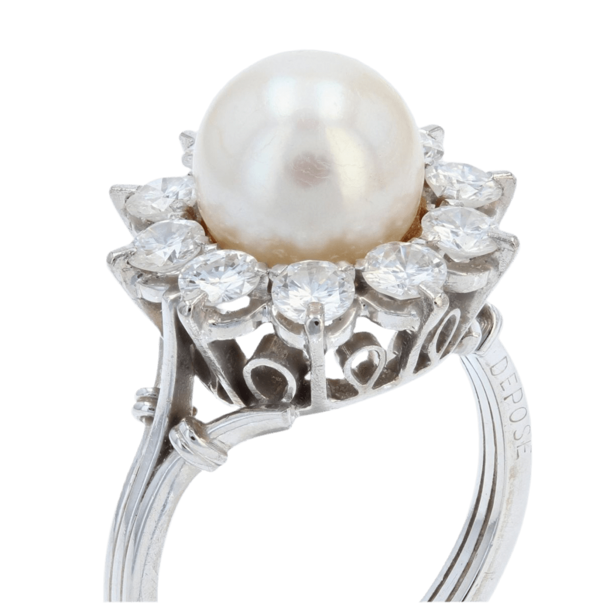 Bague Marguerite en or blanc, platine, perle et diamants - Castafiore