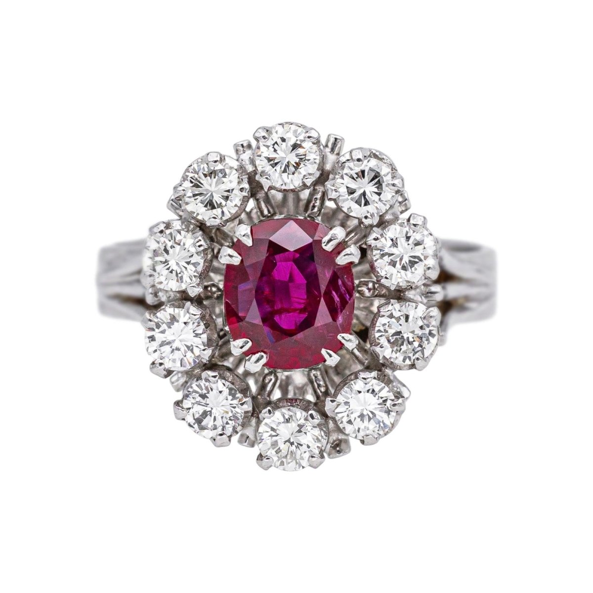 Bague Marguerite en or blanc, platine, rubis et diamants - Castafiore