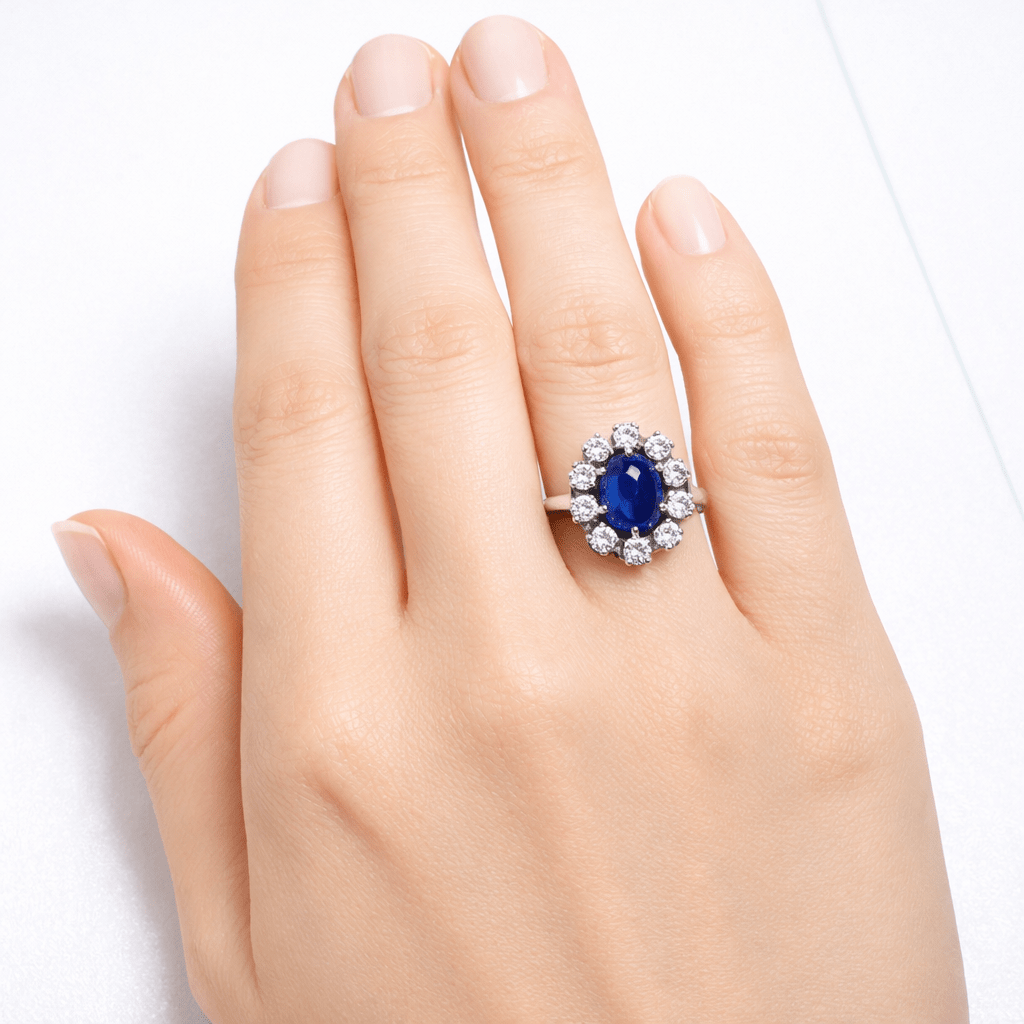 Bague Marguerite en or blanc, platine, saphir et diamants - Castafiore