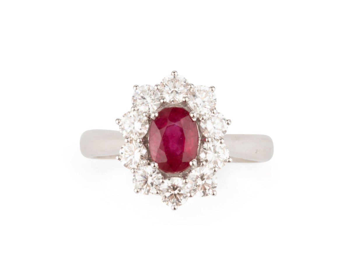 Bague Marguerite en or blanc, rubis et diamants - Castafiore