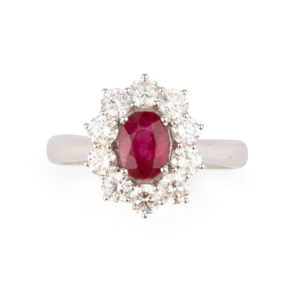 Bague Marguerite en or blanc, rubis et diamants - Castafiore