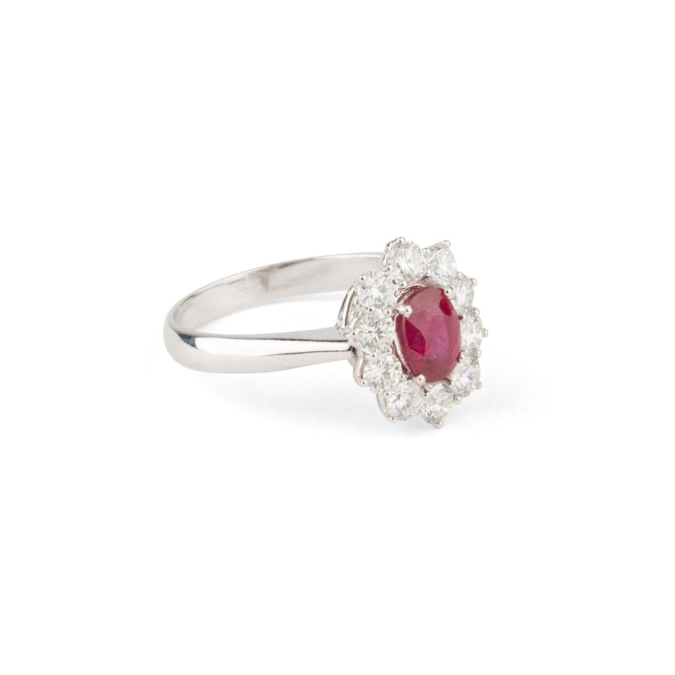 Bague Marguerite en or blanc, rubis et diamants - Castafiore