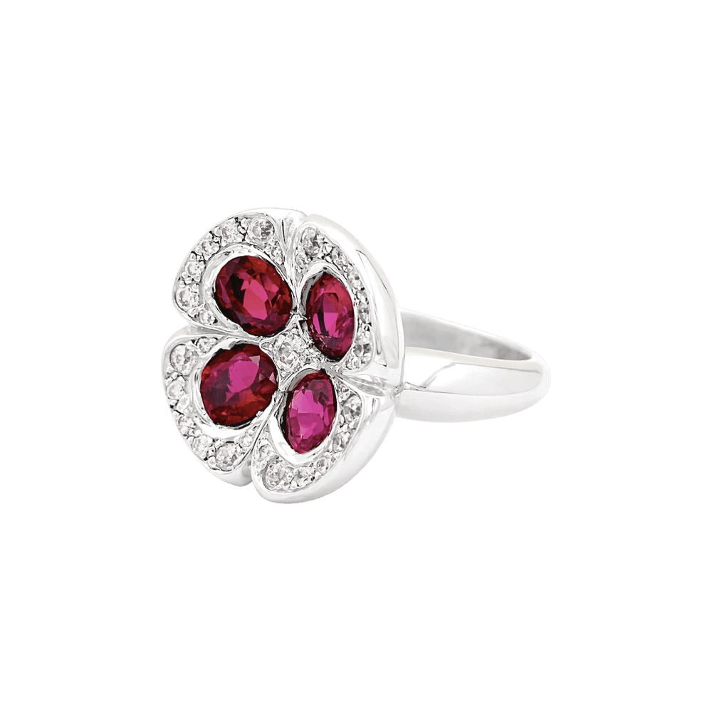Bague Marguerite en or blanc, rubis et diamants - Castafiore