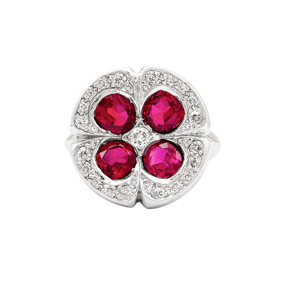 Bague Marguerite en or blanc, rubis et diamants - Castafiore