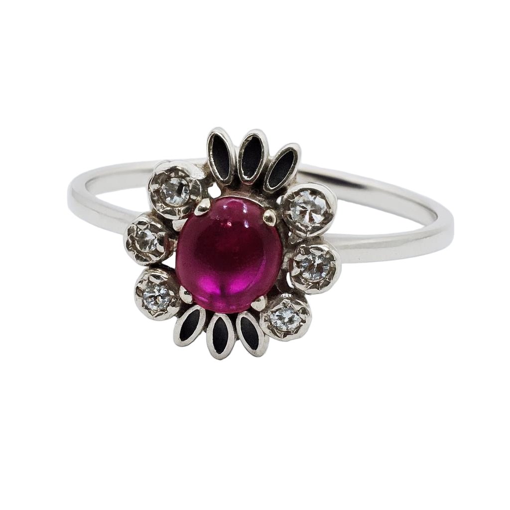 Bague Marguerite en or blanc, rubis et diamants - Castafiore
