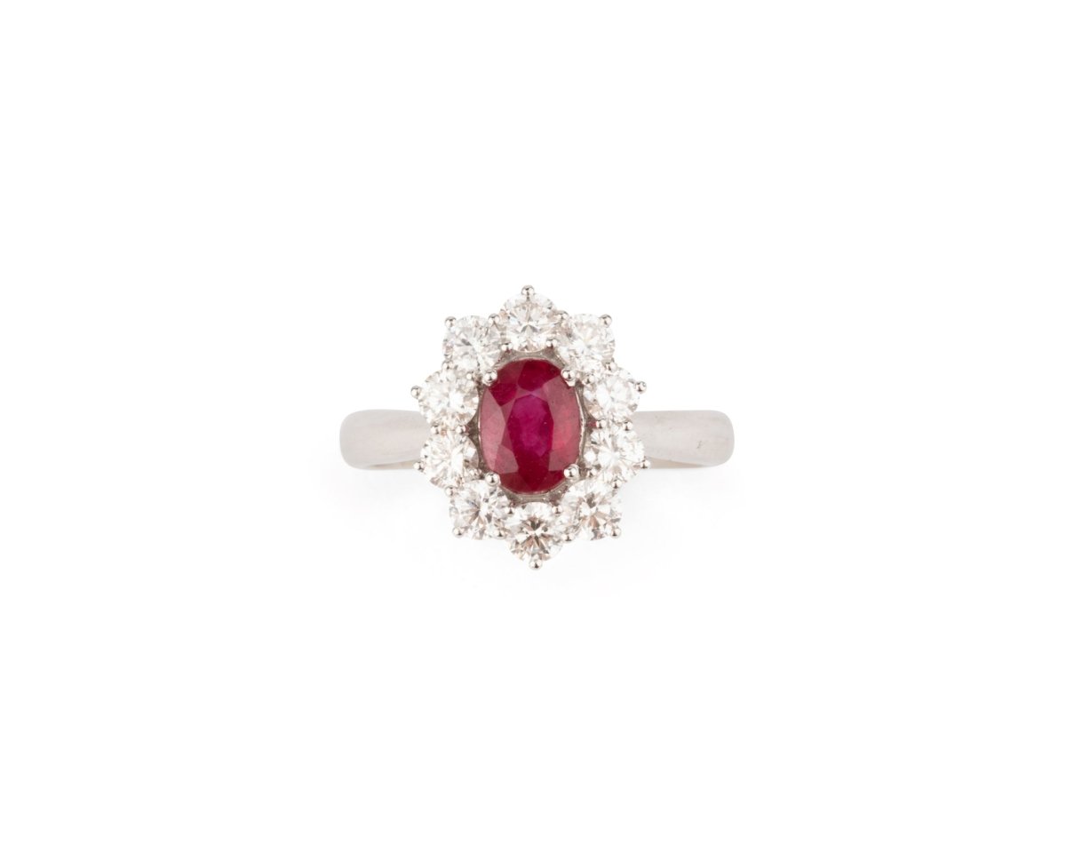 Bague Marguerite en or blanc, rubis et diamants - Castafiore