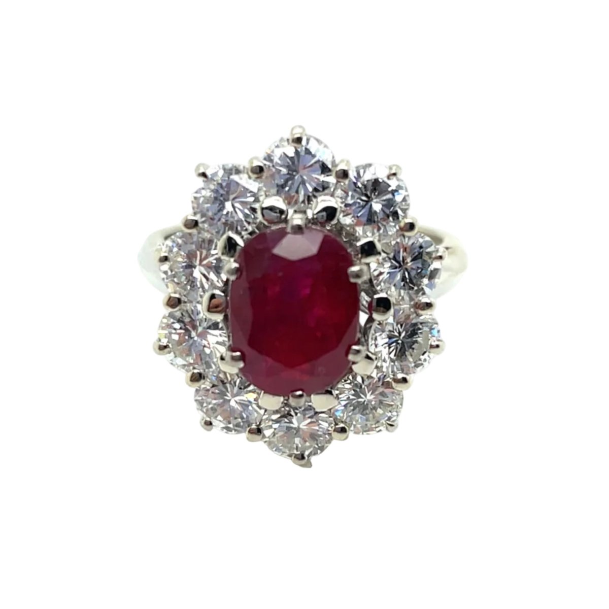 Bague Marguerite en or blanc, rubis et diamants