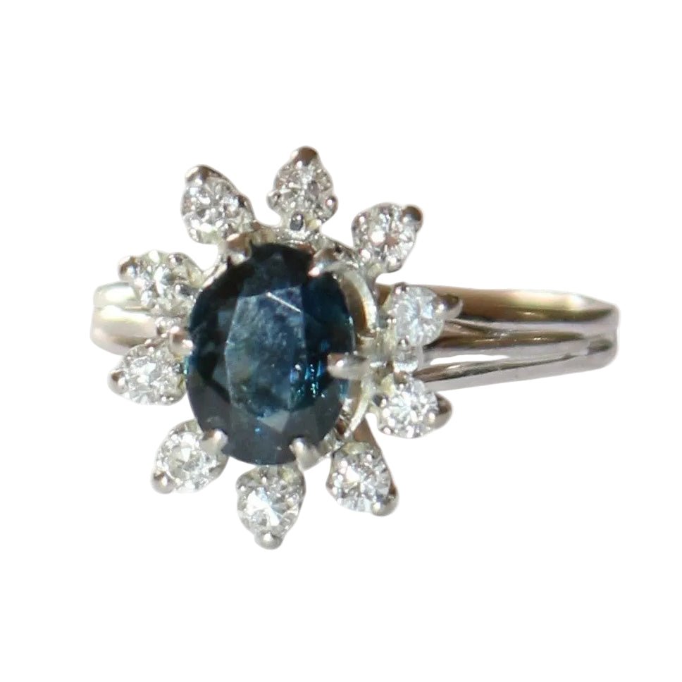 Bague Marguerite en or blanc, saphir et diamants - Castafiore