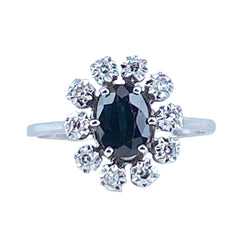 Bague marguerite en or blanc, saphir et diamants - Castafiore