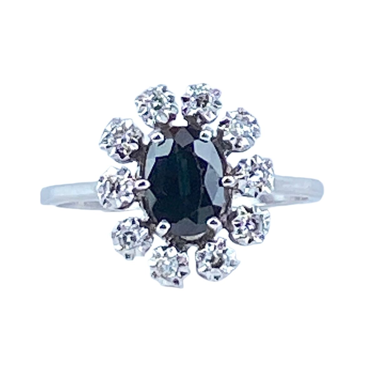 Bague marguerite en or blanc, saphir et diamants - Castafiore