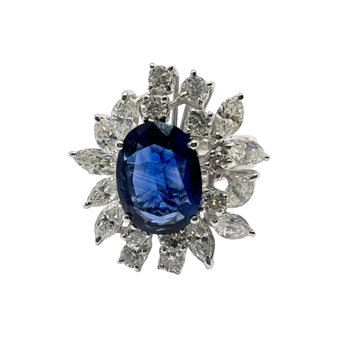 Bague Marguerite en or blanc, saphir et diamants - Castafiore