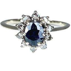 Bague Marguerite en or blanc, saphir et diamants - Castafiore