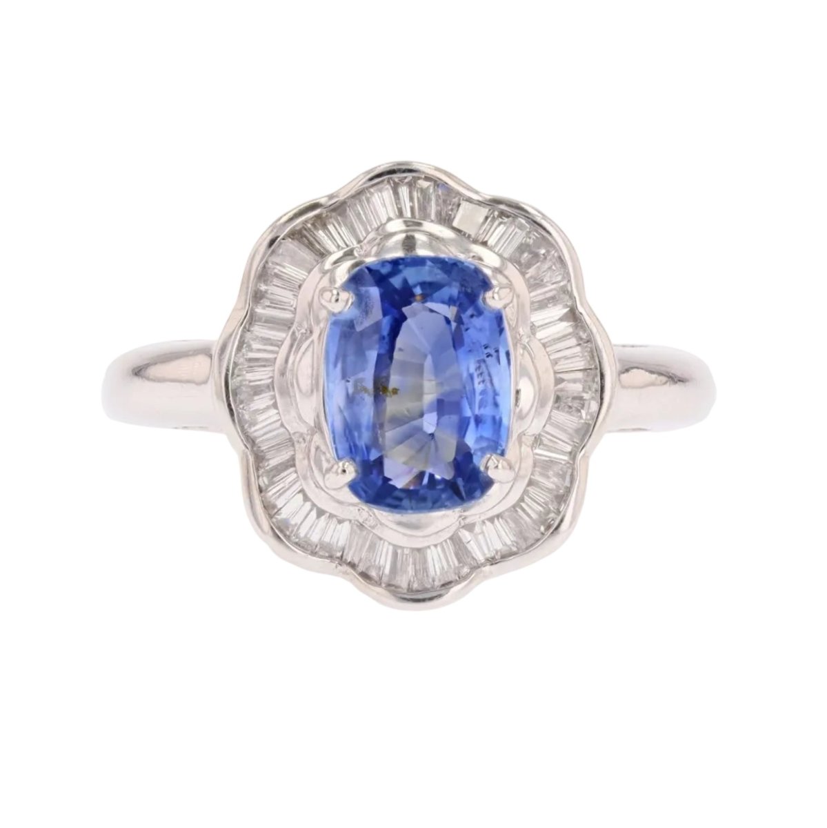 Bague Marguerite en or blanc, saphir et diamants - Castafiore