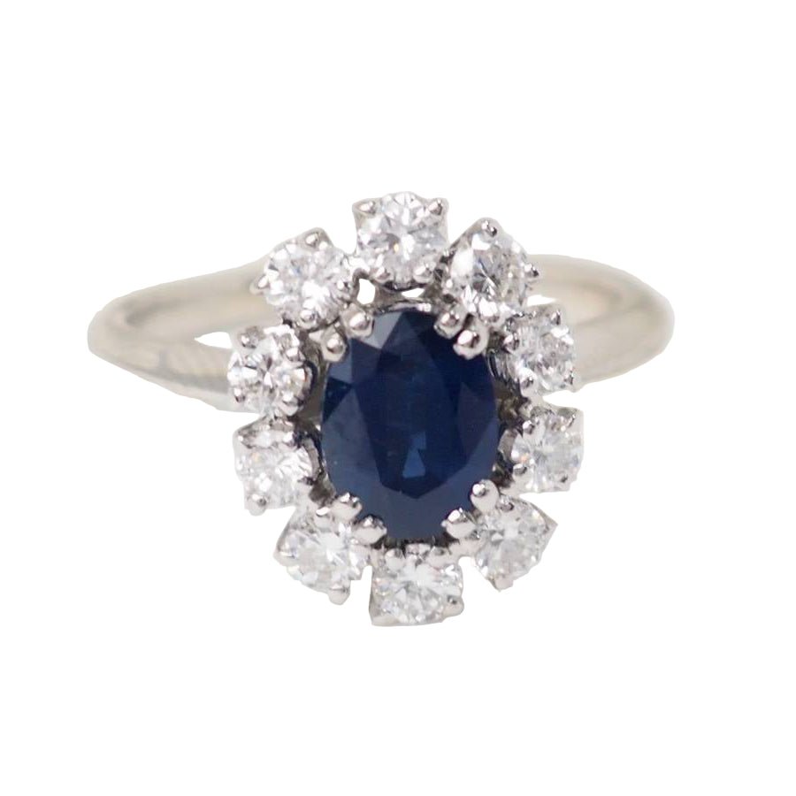 Bague Marguerite en or blanc, saphir et diamants - Castafiore
