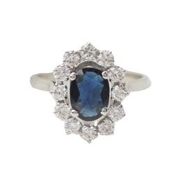 Bague Marguerite en or blanc, saphir et diamants - Castafiore