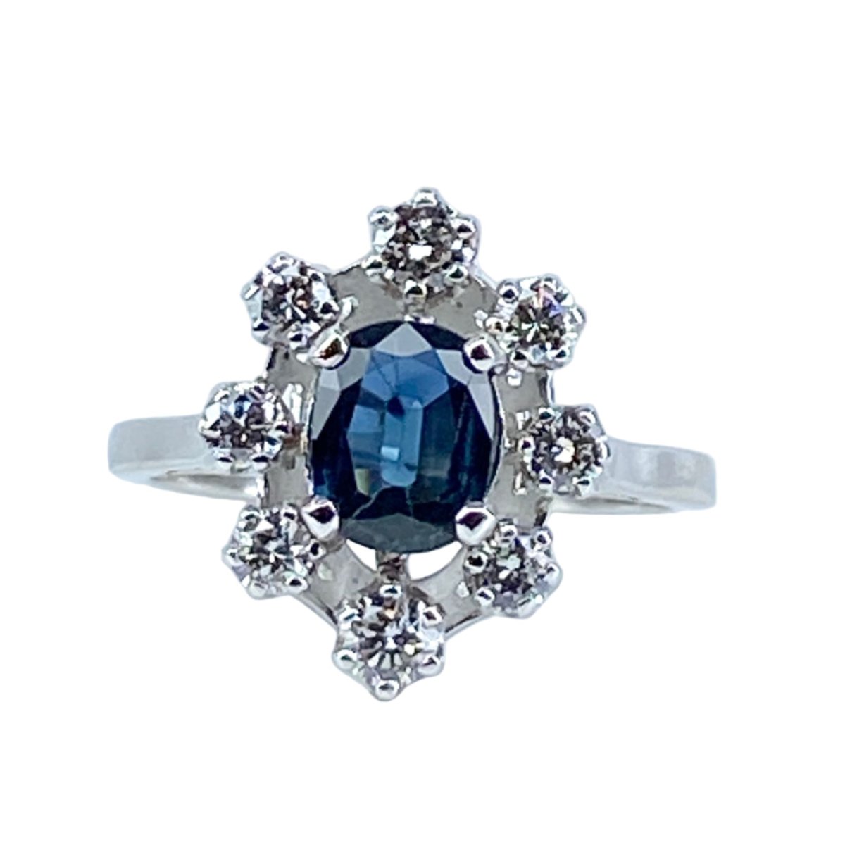 Bague Marguerite en or blanc, saphir et diamants - Castafiore