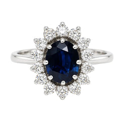 Bague Marguerite en or blanc, saphir et diamants - Castafiore