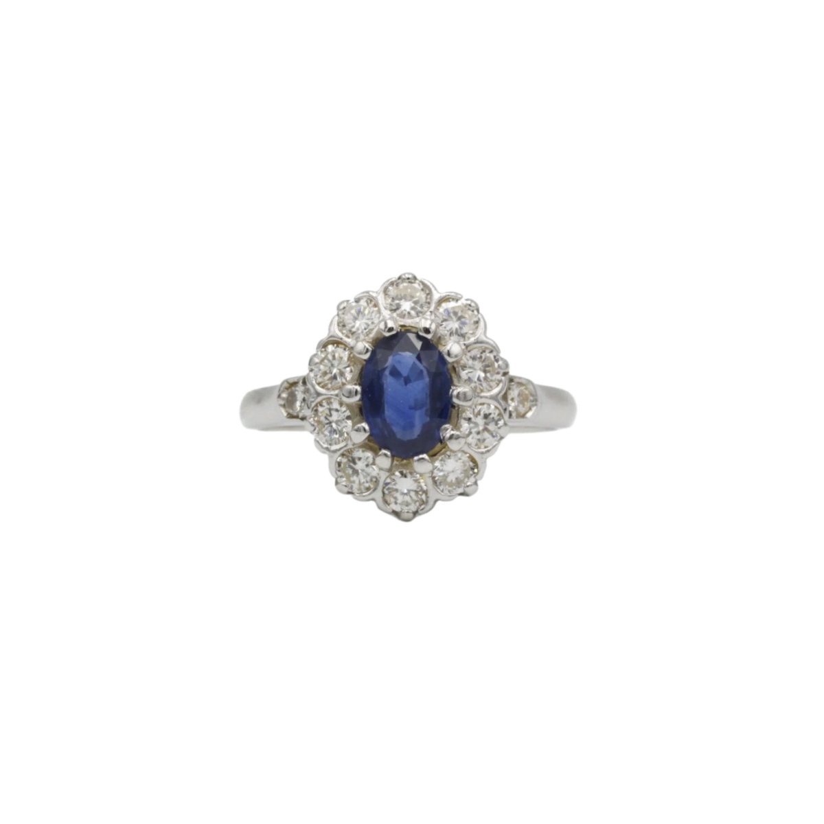 Bague Marguerite en or blanc, saphir et diamants - Castafiore