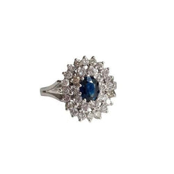 Bague Marguerite en or blanc, saphir et diamants - Castafiore