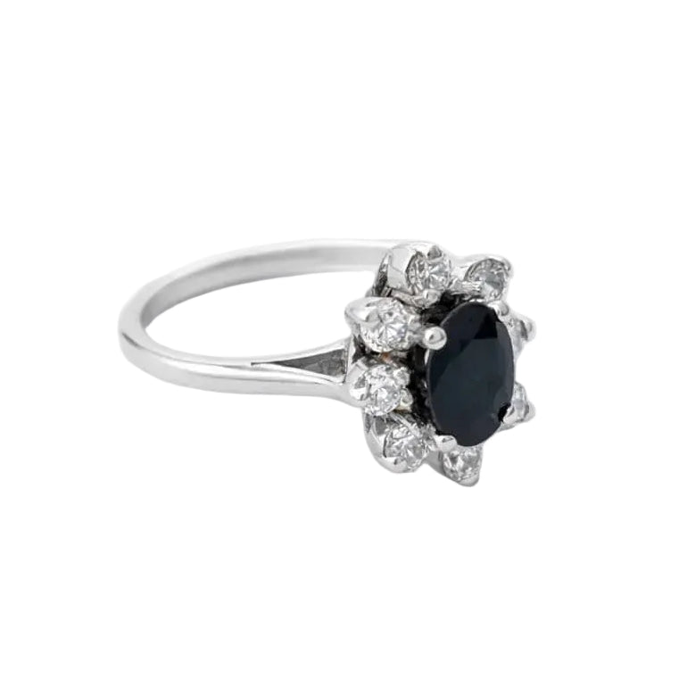 Bague Marguerite en or blanc, saphir et diamants - Castafiore