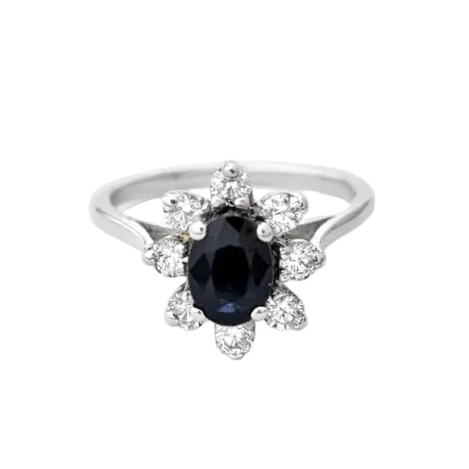 Bague Marguerite en or blanc, saphir et diamants - Castafiore