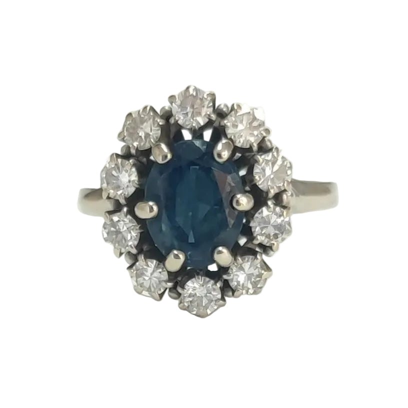 Bague Marguerite en or blanc, saphir et diamants - Castafiore