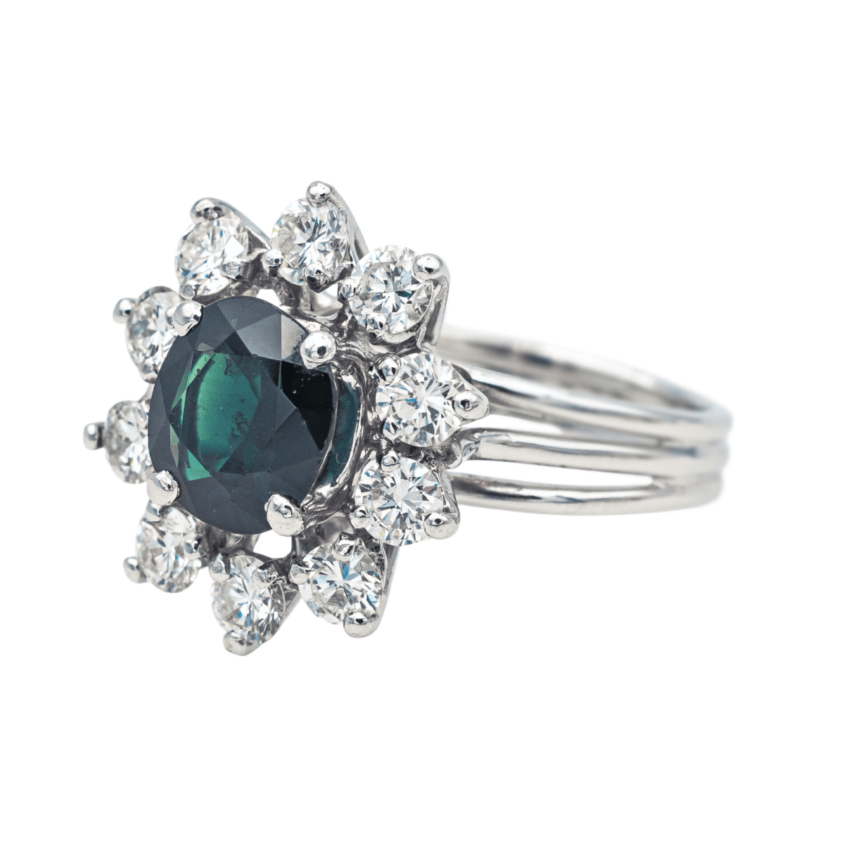 Bague Marguerite en or blanc, saphir et diamants - Castafiore