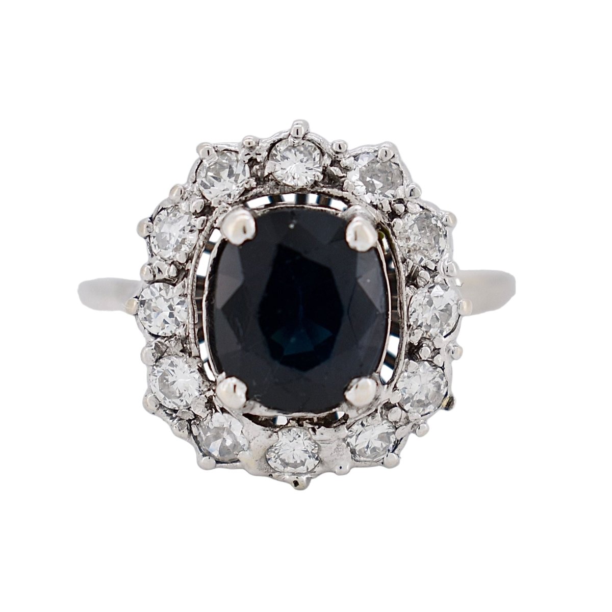 Bague Marguerite en or blanc, saphir et diamants - Castafiore