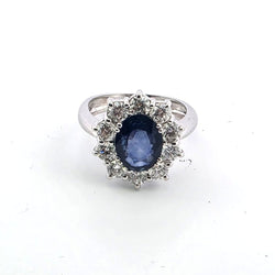 Bague Marguerite en or blanc, saphir et diamants - Castafiore