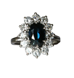 Bague Marguerite en or blanc, saphir, et diamants - Castafiore