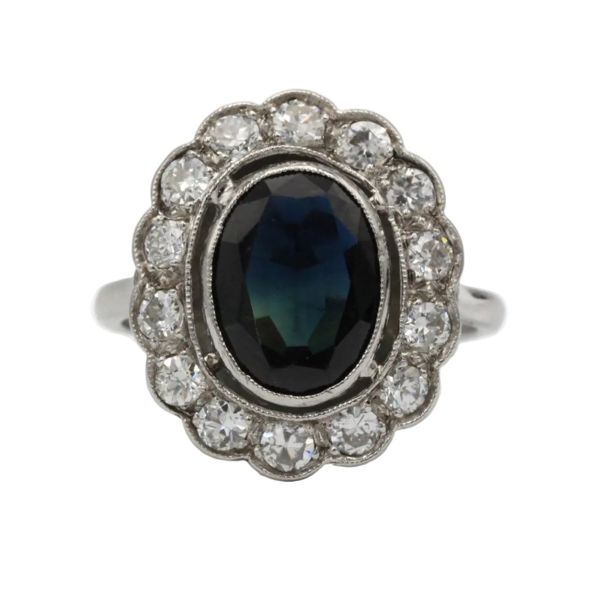 Bague Marguerite en or blanc, saphir et diamants - Castafiore
