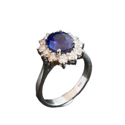 Bague Marguerite en or blanc, saphir naturel et diamants - Castafiore